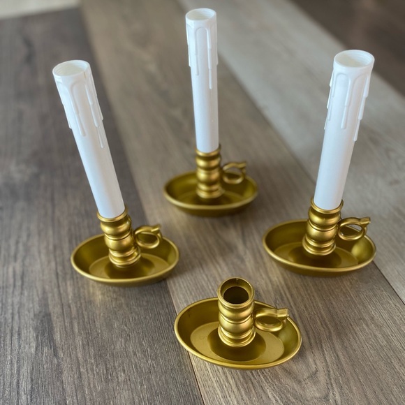 Miracle Flame Chamberstick LED Candles | Balsam Hill VINTAGE BATTERY LED WINDOW CANDLES GOLD TONE HOLDER CHAMBERSTiCK HANDLE